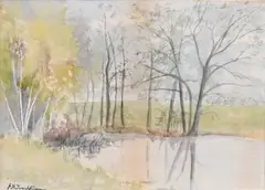 Landscape Study of a Pond by John Henry Twachtman, Watercolor on paper, offered Jul 2026