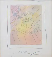 Peter Max, Homage to Picasso, Mixed media, watercolor, colored pencil, hand colored etching