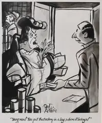 Peter Arno, Young Man! You Put that Celery in a Bag, Where it Belongs!, Pen and ink wash, watercolor on paper