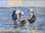 Robert Gemmell Hutchison, Little Fishing Children at the Water's Edge, circa 1920, Oil on C. Roberson & Co. Ltd., London, masonite board