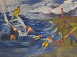 Harry Gottlieb, Harry Gottlieb (American 1895-1993) "Fisherman's Luck", 1938 Depicting a group of fishermen pulling a boat in from a storm