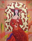 Alexander Khomsky, Lady with Guitar, Oil on canvas