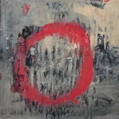 Jamali, Abstract Red Circle Composition, Watercolor on paper