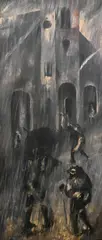 Charles Obas, Figures in a Rainstorm, Oil on canvas