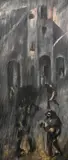 Charles Obas, Figures in a Rainstorm, Oil on canvas