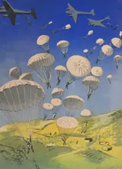 Harry Gottlieb, Harry Gottlieb (American 1895-1993) "Parachute Practice", 1943, Screenprint in color