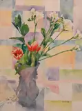 Carol Gildar, Still Life of Flowers in, Pastel Colors Watercolor on paper