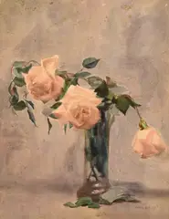 Mary Cable Butler, Still Life of Pink Roses in a Vase, Watercolor on paper