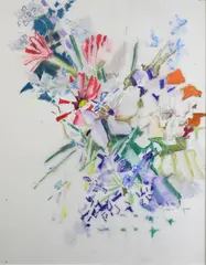 Jane Piper, Purple Flowers, 1984, Oil pastel, pencil, crayon on paper