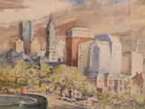 Cityscape View from the Park by Florence Tricker, Watercolor on paper, offered Mar 2026