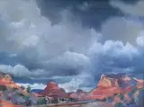 Carol Gildar, Storm Clouds over a Mesa Desert Landscape, Pastel on paper