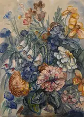 Walter Inglis Anderson, Still Life of Flowers and Study of a Bird in a Marsh, 1959, Watercolor on paper, double sided Marked and