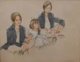 Henry Koehler, Portrait of Three Children, Pencil, pastel on paper