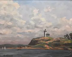 Anne Packard, Long Point, Oil on canvas board Marked lower left A.Packard