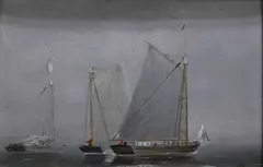 John Ferguson, Boats on the Foggy Ocean, circa 1877, Oil on masonite