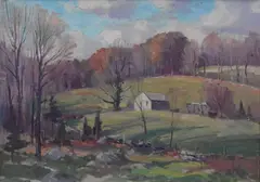 Bernard Corey, Late Autumn Farm Landscape, Oil on canvas Label on verso with