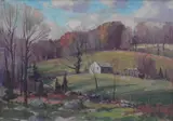Bernard Corey, Late Autumn Farm Landscape, Oil on canvas Label on verso with