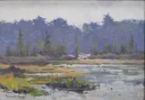 Bernard Corey, Winter Forest Landscape with Stream, Oil on wood panel