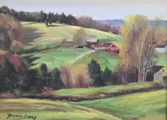 Bernard Corey, Hillside Farm in Afternoon Light, Oil on masonite