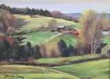 Bernard Corey, Hillside Farm in Afternoon Light, Oil on masonite