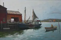 William Hughes Taylor, Harbor Scene with Fishing Boats, Oil on canvas