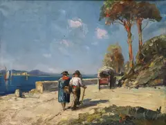 Gustave Vidal, Promenade au Bord de l'Eau, Oil on canvas