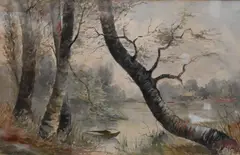 Otto Henry Schneider, Trees Beside a Pond, Watercolor on paper