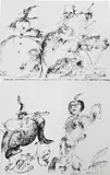 Grotesque Uxecutioner Figure with a Gun by Ardeshir Mohasses, 1996, Ink on Arches paper, offered Jan 2026
