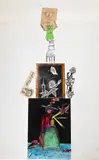 Ardeshir Mohasses, Butterfly and Candle, Mixed media, ink, watercolor, colored pencil, cut paper collage