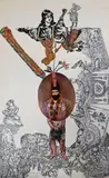 Ardeshir Mohasses, Alien Clown, 1987, Mixed media, ink, watercolor, cut paper collage