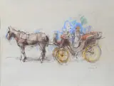 Brown Horse and Carriage by Thomas J. Fogarty Jr., 1979, Pastel on paper, offered Jan 2026