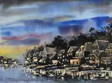Howard N. Watson, Boathouse Row at Night, Watercolor on paper