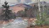 Bernard Corey, "Mountain River, Oil on masonite