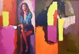 Nicola Simbari, Seated Woman in an Abstract Setting, Oil on canvas