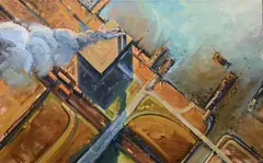 Chris Nissen, City Waterfront from Above, Oil on canvas