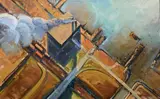 Chris Nissen, City Waterfront from Above, Oil on canvas
