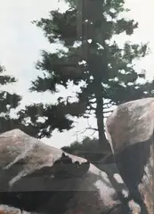 View of a Western Pine Tree through Rocks by Robert Highsmith, Acrylic on paper, offered Oct 2025