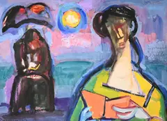 Abraham Rattner, Two Women Reading, 1945, Watercolor and gouache on paperboard