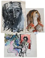 Original Portrait Studies Portrait of a Woman in Red by Abraham Rattner, Watercolor and gouache on paperboard, offered Oct 2025