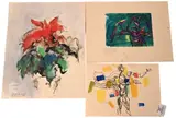 Abraham Rattner, Original Studies Green and Purple Flowers, Miami