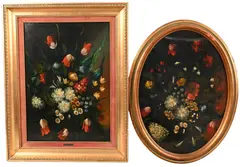 R.Eusebio, Oval Still Life of Flowers, Oil on canvas