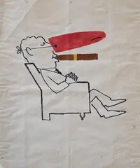 Raymond Savignac, Cigar Chair, man reclining while smoking a cigar wearing a fake nose, Pen and ink , marker on paper
