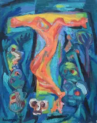 Study for Crucifixion by Abraham Rattner, Oil on loose canvas, offered Oct 2025