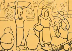 Diego Rivera, El Mercado, Lithograph, yellow ground