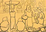 Diego Rivera, El Mercado, Lithograph, yellow ground