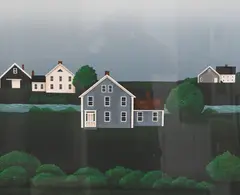 Theodore Jeremenko, New England Colonial Houses by a River, Screenprint