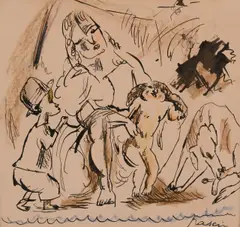 La Famille Cubaine by Jules Pascin, 1916, Pen and ink, pastel, pencil on paper Atelier and signature stamps lower right, offered Oct 2025