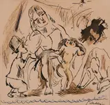 Jules Pascin, La Famille Cubaine, 1916, Pen and ink, pastel, pencil on paper Atelier and signature stamps lower right