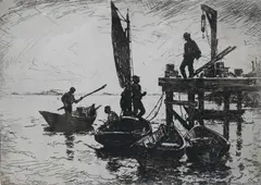 Boats at Dawn by Frank Weston Benson, Drypoint etching, offered Oct 2025