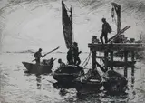 Frank Weston Benson, Boats at Dawn, Drypoint etching